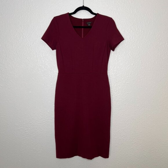 Ann Taylor | Maroon V-Neck Ponte Sheath Dress - Picture 1 of 2